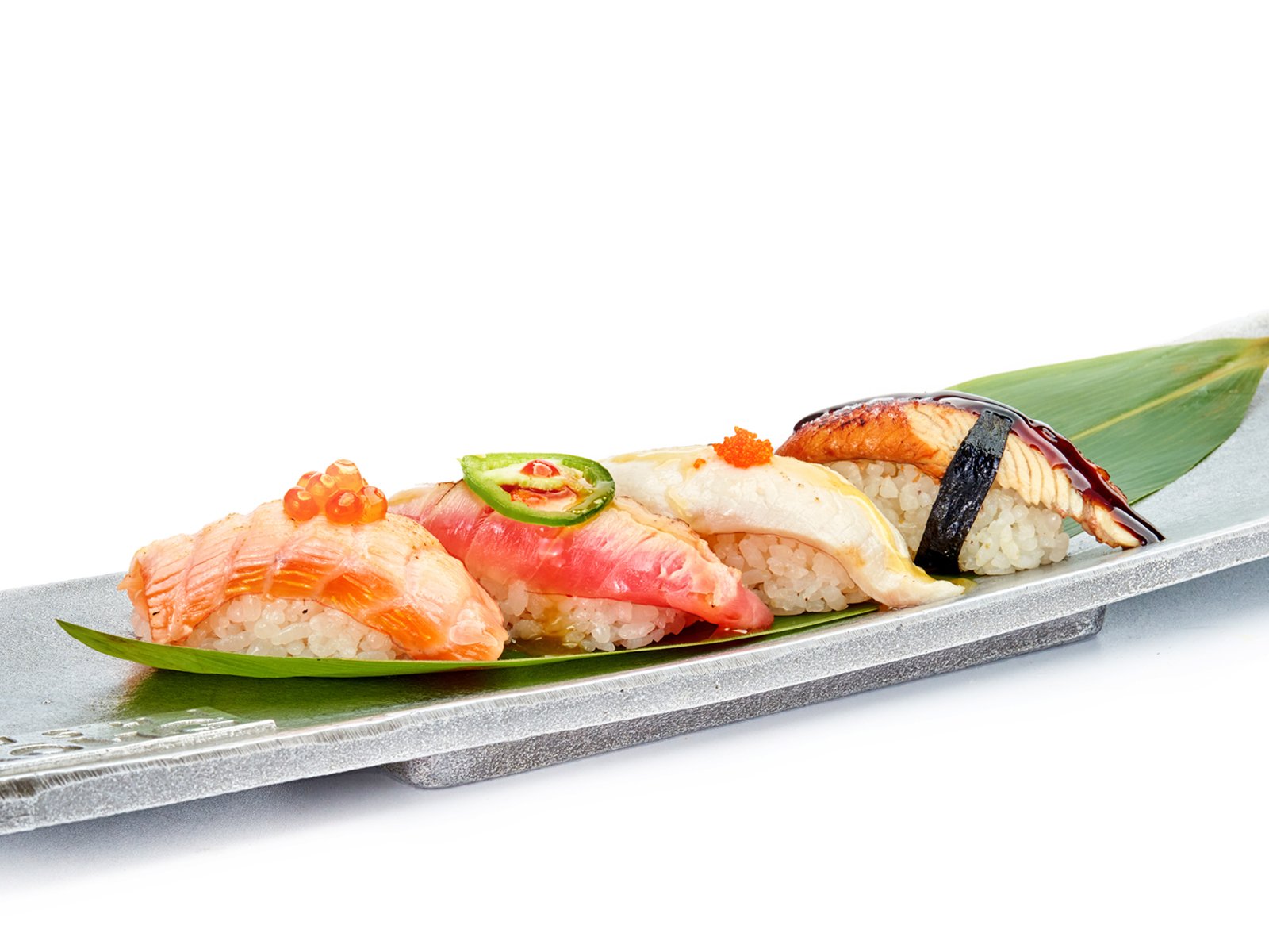 Assorted nigiri sushi plate with salmon, tuna, yellowtail, and eel – Nigiri Fiesta at Sushi KONG
